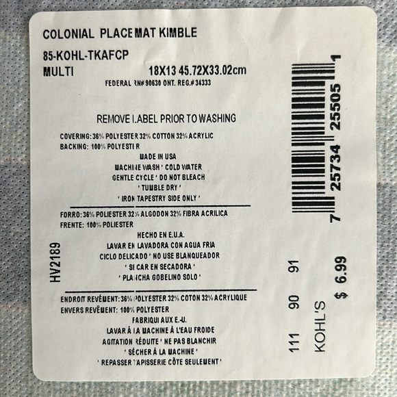 NWT Warren Kimball “Colonial” Vintage, retired Patriotic placemats set of 6 - Picture 6 of 7